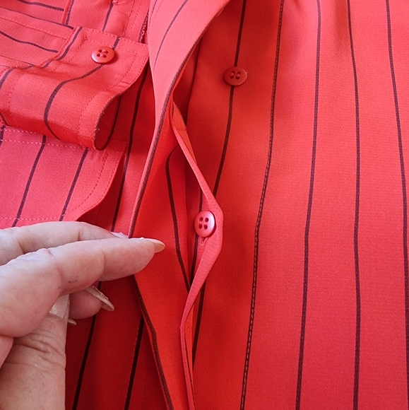 REGINA PORTER Vingtage Pinstripe Button Down Long Sleeve Blouse - Picture 6 of 8